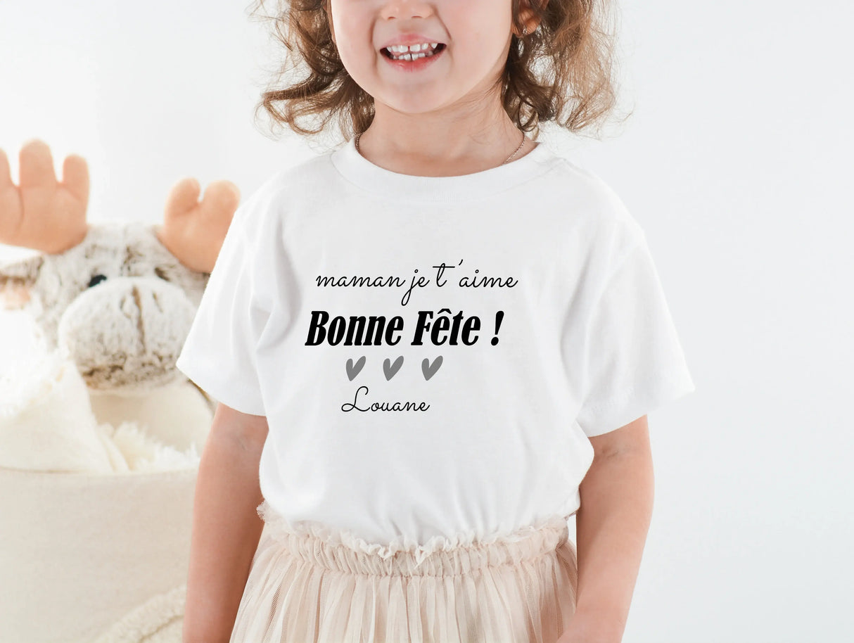 Lebonshirt - T-shirt Enfant Premium Coton Bio - Maman Je T'aime, Bonne FĂȘte - L040623S02