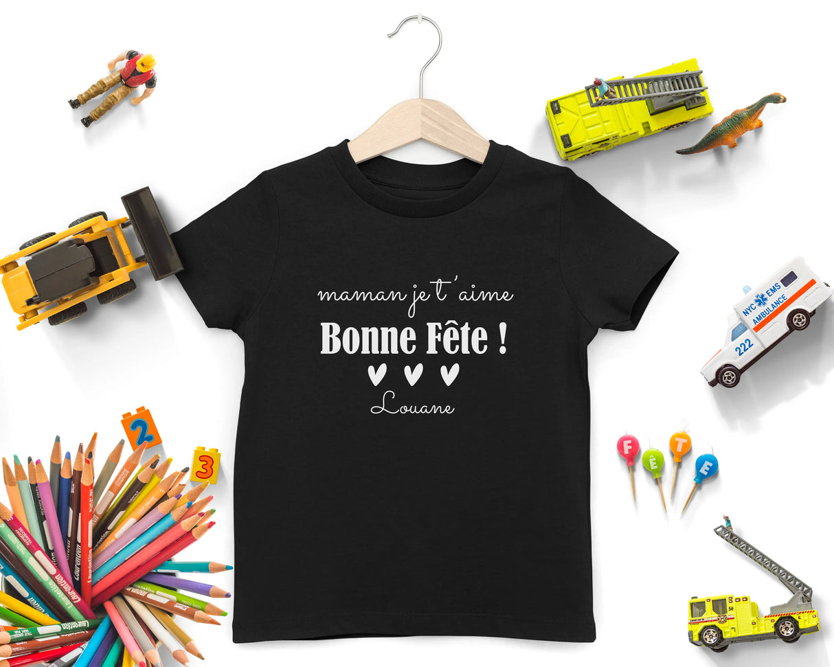 Lebonshirt - T-shirt Enfant Premium Coton Bio - Maman Je T'aime, Bonne FĂȘte - L040623S02