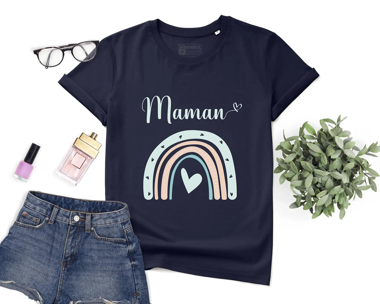 Lebonshirt - T-shirt Premium Femme 100% Coton Bio - Maman Et Mini, Cadeau Idéal Pour MÚres Et Bébés - L120523S01 Marine