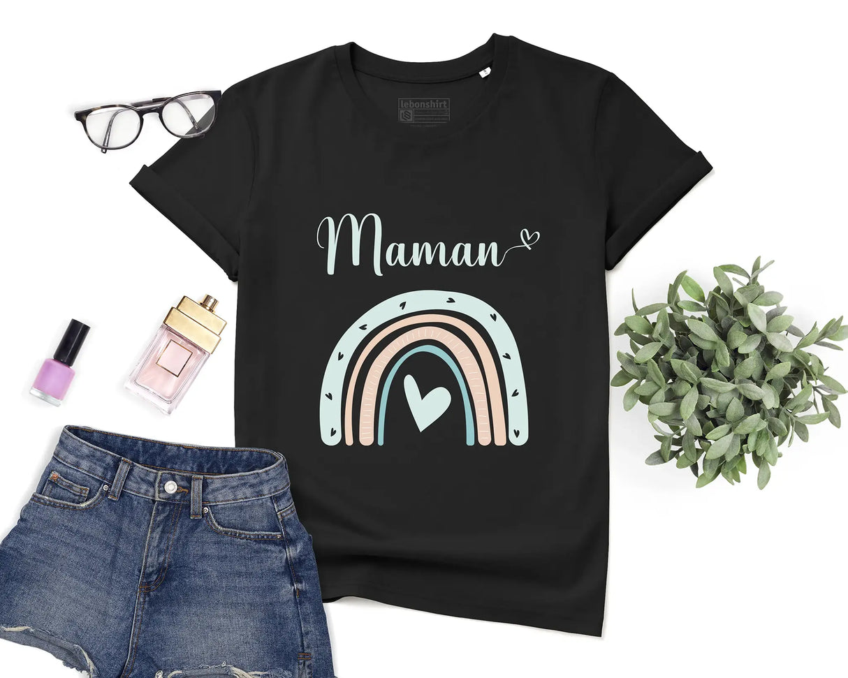 Lebonshirt - T-shirt Premium Femme 100% Coton Bio - Maman Et Mini, Cadeau Idéal Pour MÚres Et Bébés - L120523S01 Noir