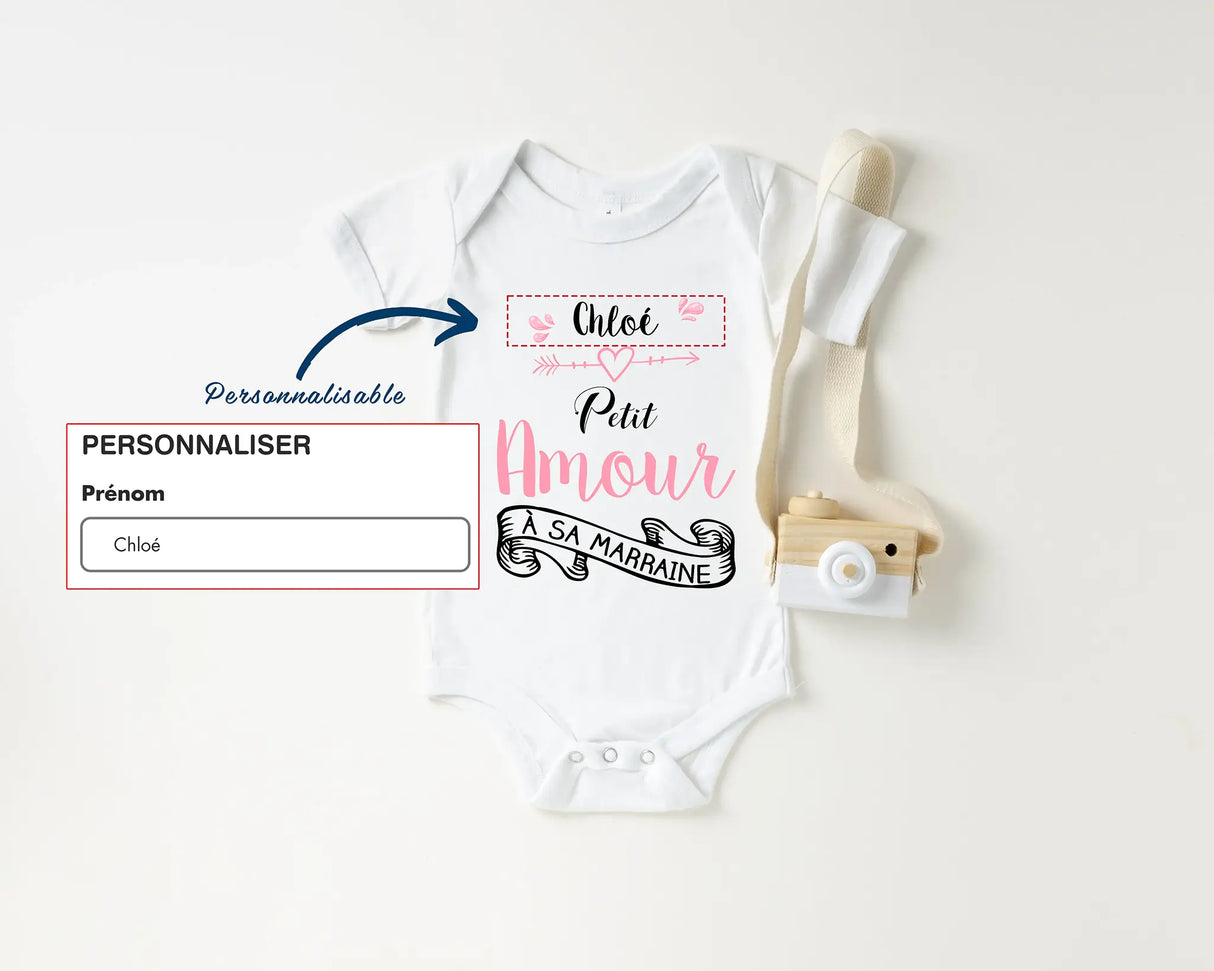 Lebonshirt Body Bébé Premium Personnalisé - Petit Amour À Sa Marraine - L020622S34 Personnaliser Avec Prénom