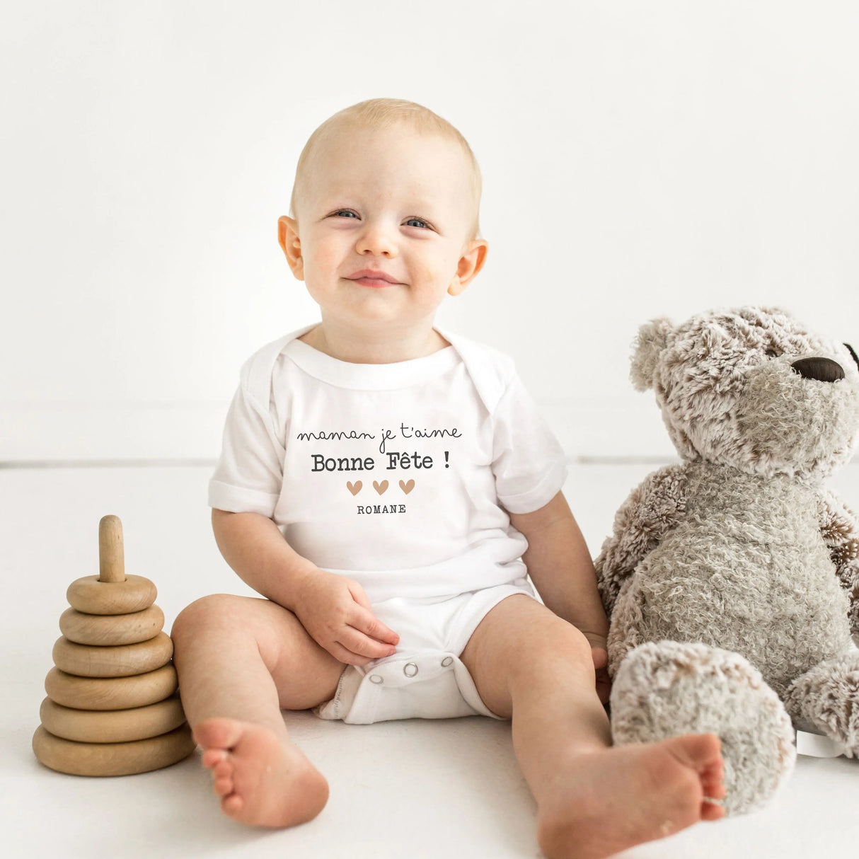 Lebonshirt® Body Bébé Personnalisé 100% Coton Bio - Maman, Je T'aime, Bonne Fête - L130522S29 Bébé