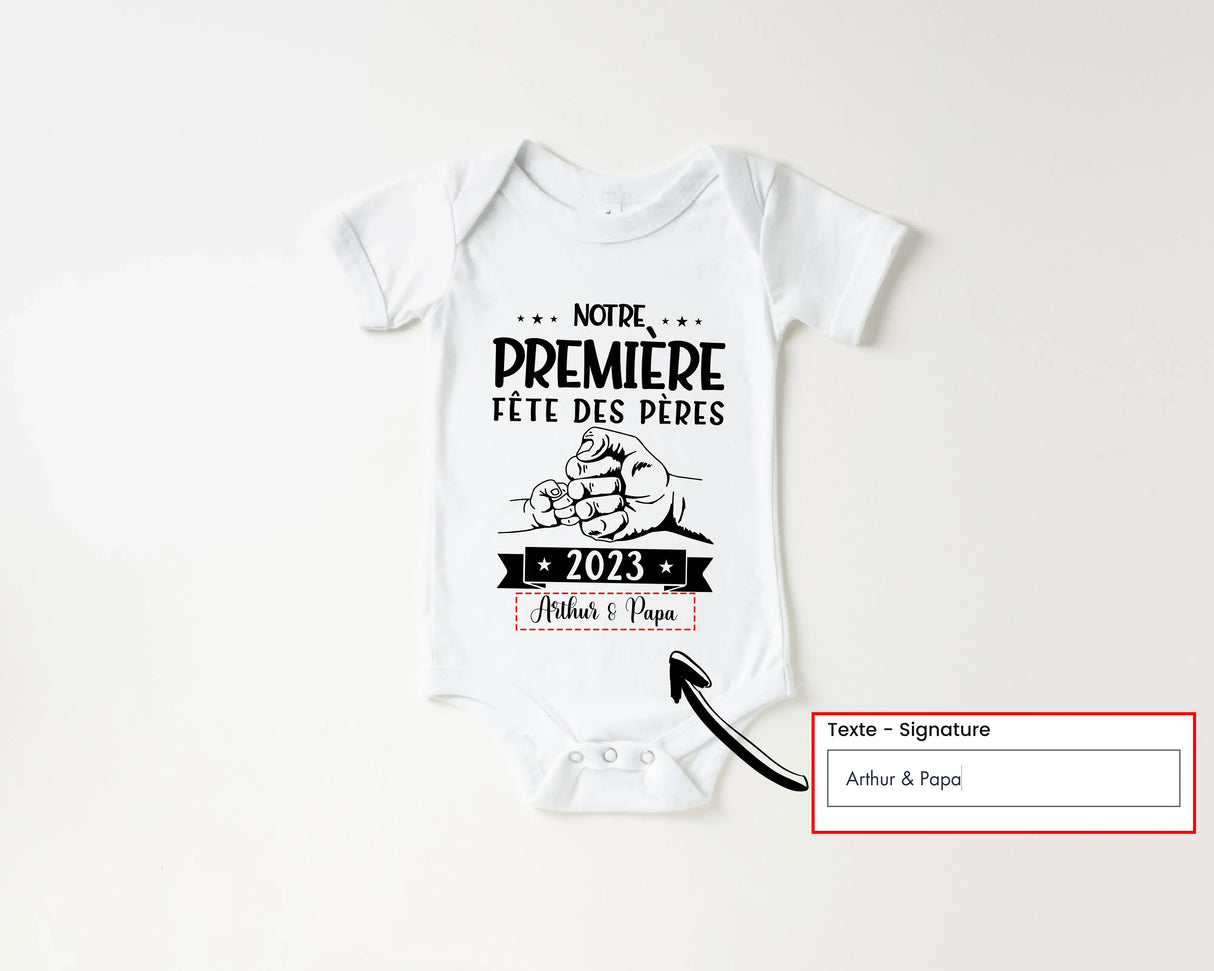 Lebonshirt® Body Bébé Personnalisé 100% Coton Bio - Notre Première Fête Des Pères, Cadeau Nouveau Né-Nouveau Papa - L240522S23 Personnaliser Prénom Et Texte