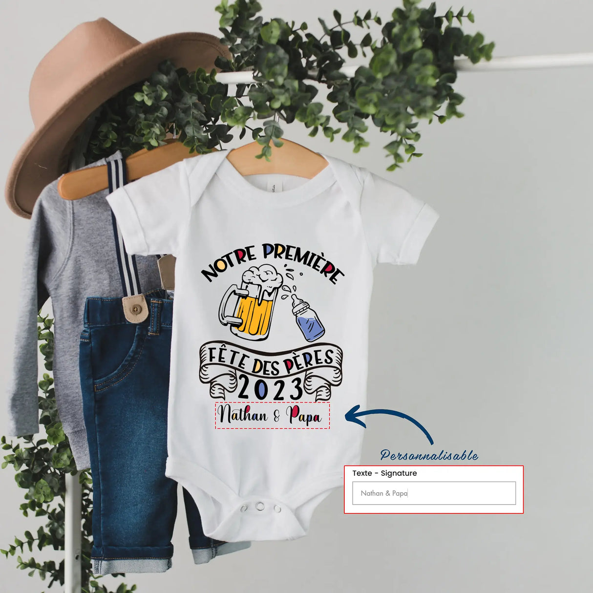 Lebonshirt® Body Bébé Personnalisé 100% Coton Bio - Première Fête Des Pères, Cadeau Personnalisé Nouveau Né - L270522S40 Personnaliser Avec Texte Signature