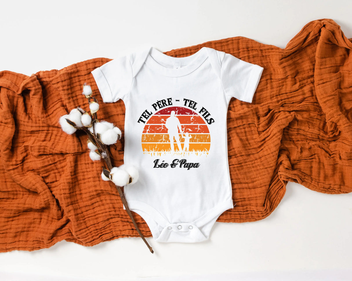 Lebonshirt® Body Bébé Personnalisé 100% Coton Bio - Tel Père Tel Fils - L270522S30 Blanc