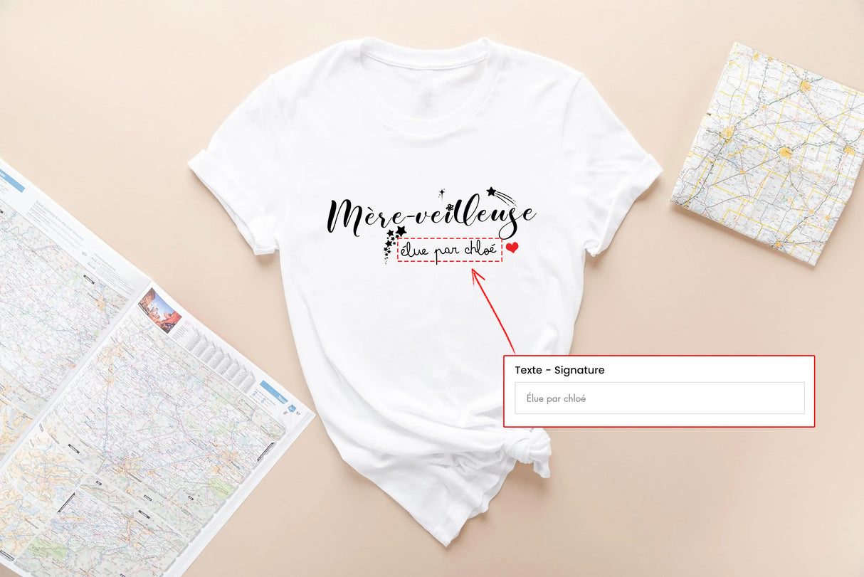 Lebonshirt® T-shirt Premium Femme En Coton Bio - Cadeau Personnalisé Anniversaire Maman, Fête Des Mères, Mère-veilleuse - L290423S01 Personnaliser Texte
