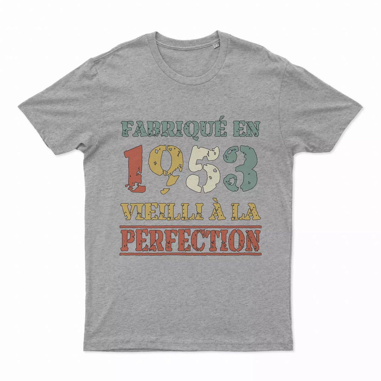 Lebonshirt T-shirt Premium Homme, Cadeau Aniversaire 1953 Fabriqué En 1953 Vieilli A La Perfection Gris