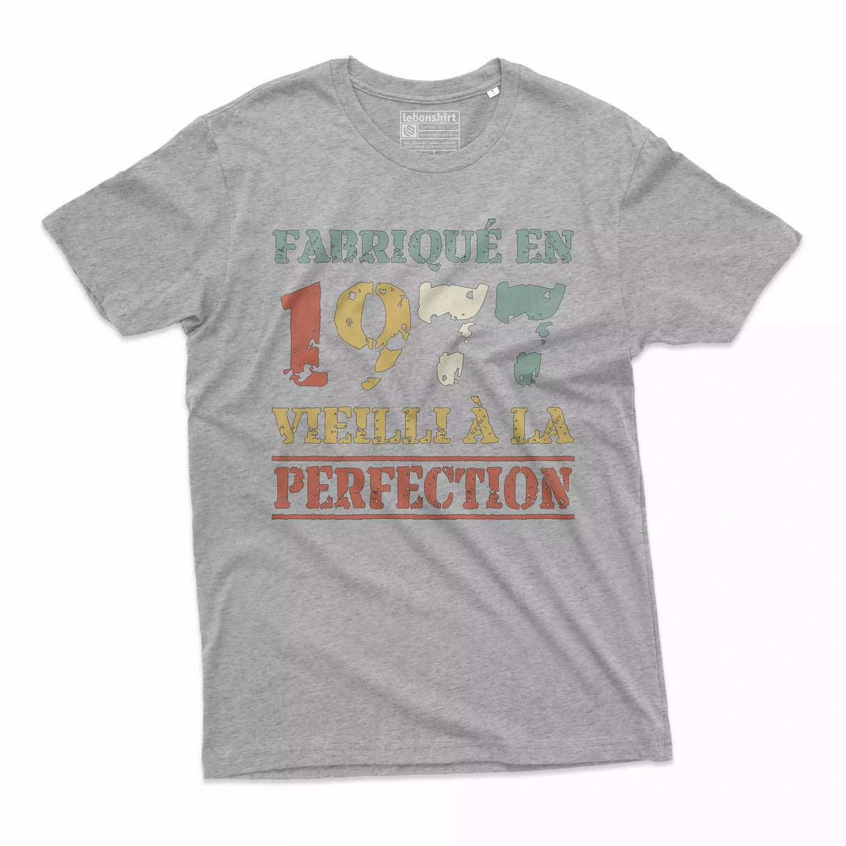 Lebonshirt T-shirt Premium Homme, Cadeau Aniversaire 1977 Fabriqué En 1977 Vieilli A La Perfection Gris