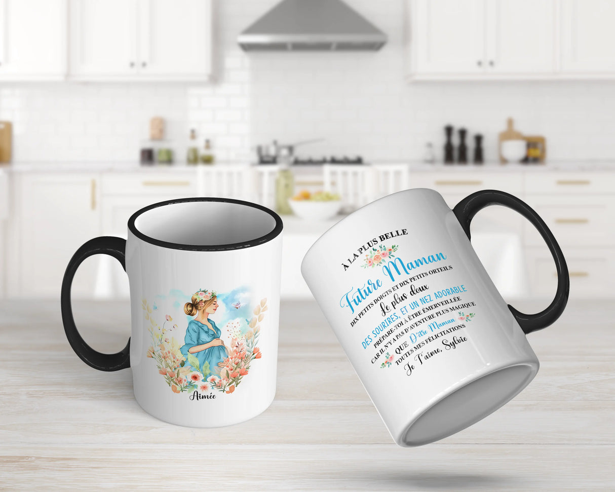 Lebonshirt® Mug Céramique Impression Panoramique Personnalisé - Future Maman, La Plus Belle, Le Plus Doux - L060522S28 - Noir