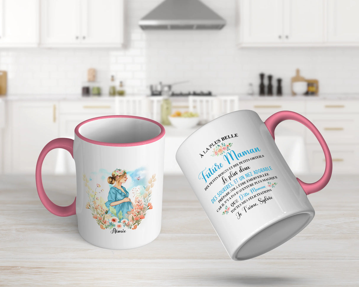 Lebonshirt® Mug Céramique Impression Panoramique Personnalisé - Future Maman, La Plus Belle, Le Plus Doux - L060522S28 - Rose
