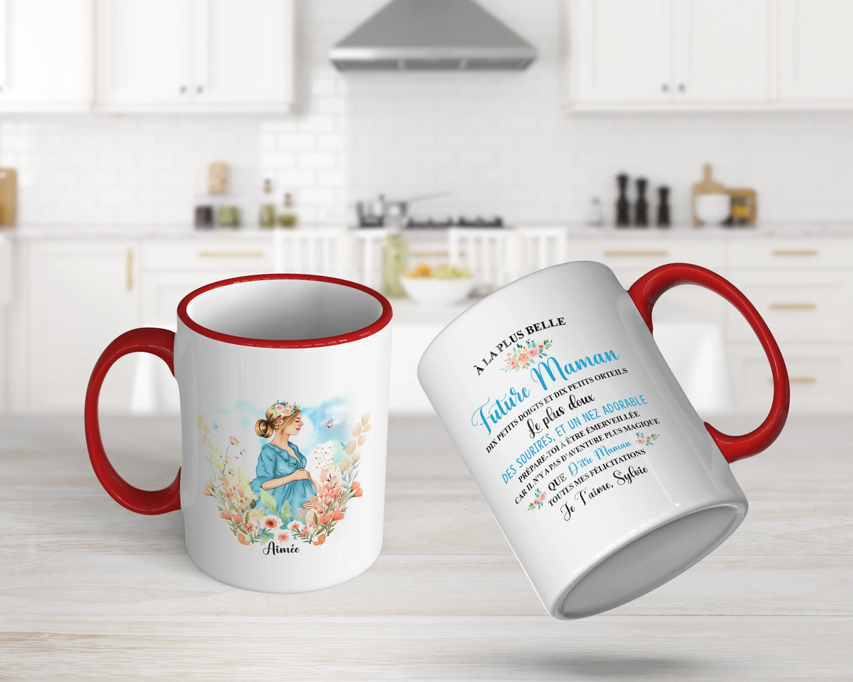 Lebonshirt® Mug Céramique Impression Panoramique Personnalisé - Future Maman, La Plus Belle, Le Plus Doux - L060522S28 - Rouge