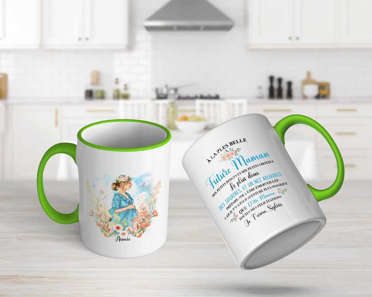 Lebonshirt® Mug Céramique Impression Panoramique Personnalisé - Future Maman, La Plus Belle, Le Plus Doux - L060522S28 - Vert