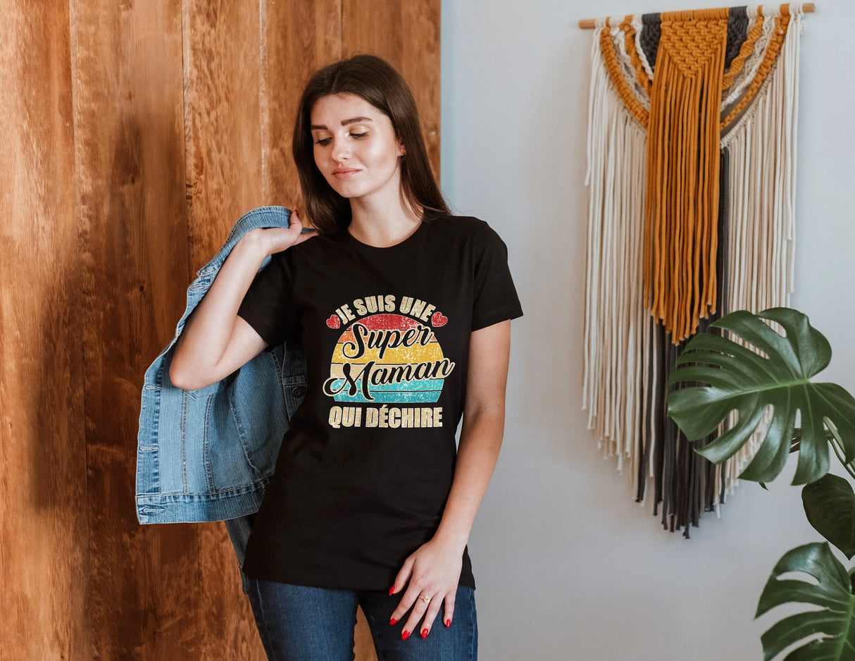 Lebonshirt® T-shirt Premium Femme Coton Bio - Je Suis Une Super Maman Qui Déchire - L050522S12