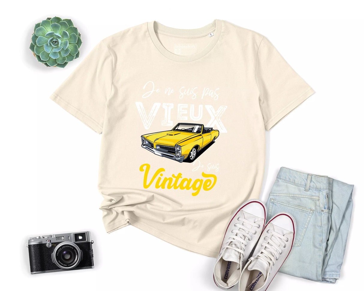 Lebonshirt® T-shirt Premium Homme 100% Coton Bio - Je Ne Suis Pas Vieux, Je Suis Vintage - L270422S17 - Naturel