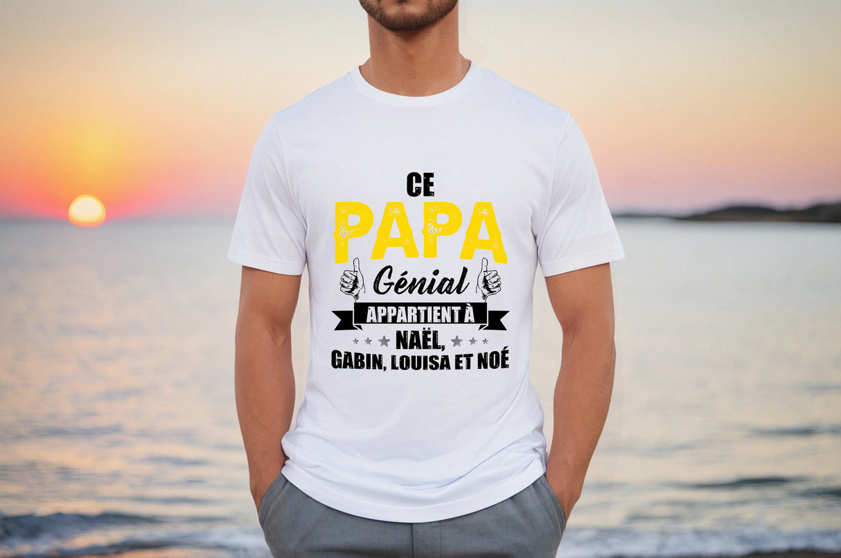 Lebonshirt® T-shirt Premium Homme Coton Bio - Ce Papa Génial Apparteint À, Cadeau Perrsonnalisé Pour Papa Fête Des Pères - L090522S25