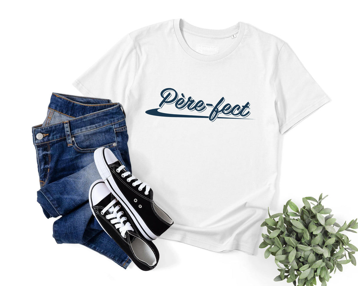 Lebonshirt® T-shirt Premium Homme Coton Bio - Pèrefect, Cadeau Original Papa Parfait - L050522S14 - Blanc