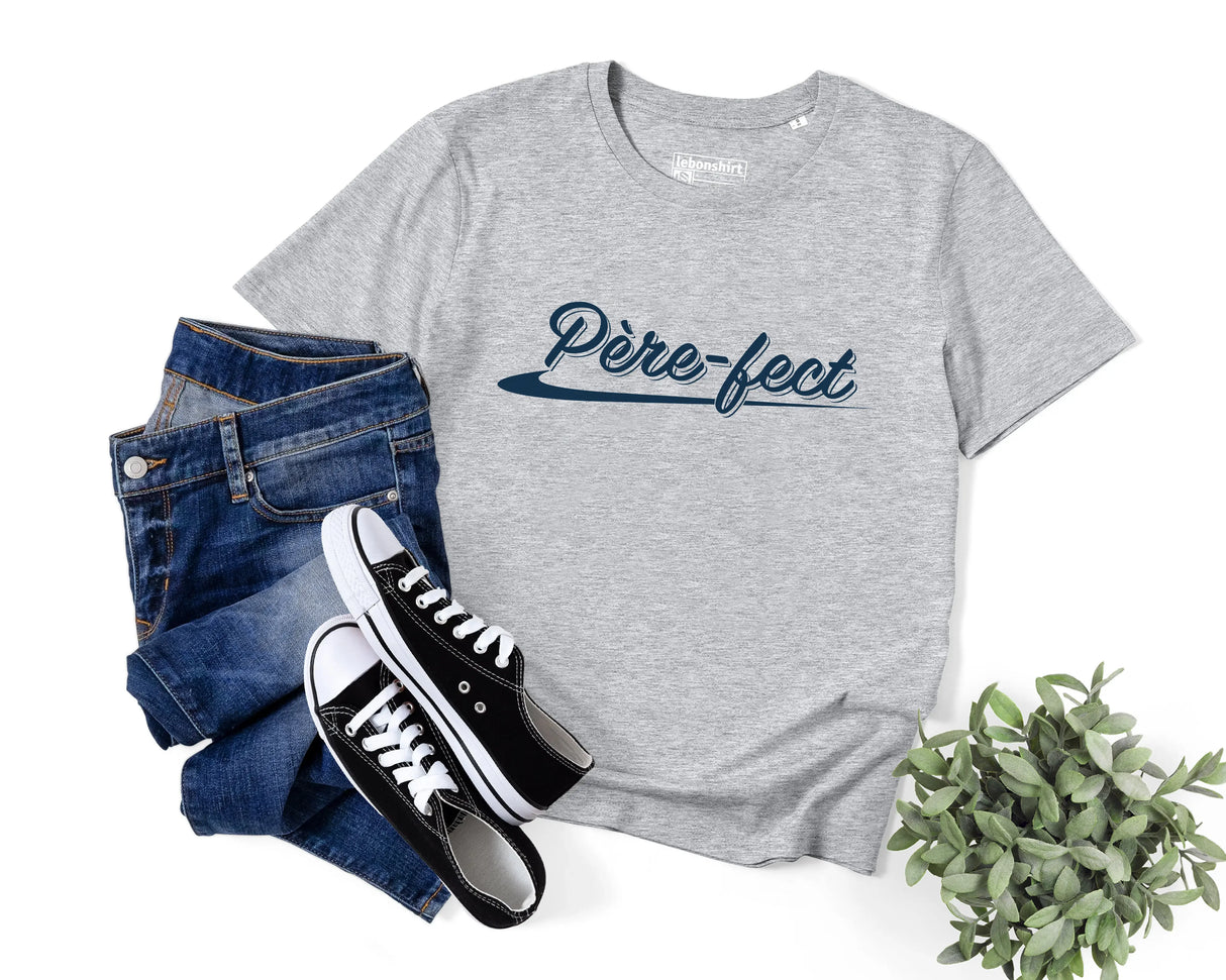 Lebonshirt® T-shirt Premium Homme Coton Bio - Pèrefect, Cadeau Original Papa Parfait - L050522S14 - Gris