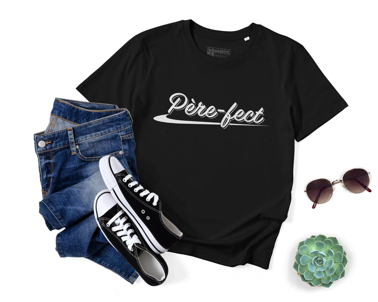 Lebonshirt® T-shirt Premium Homme Coton Bio - Pèrefect, Cadeau Original Papa Parfait - L050522S14 - Noir