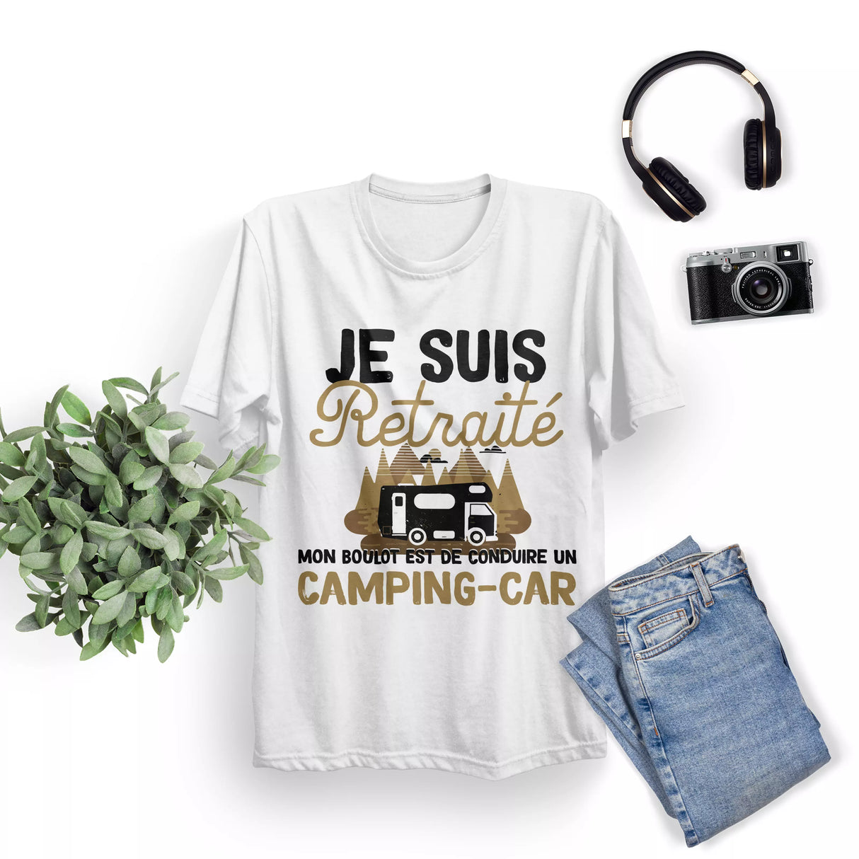 Lebonshirt® T-shirt Urban Oversize Homme Coton Bio - Je Suis Retraité - Mon Boulot Est De Conduire Un Camping Car - L270423S25 - Blanc