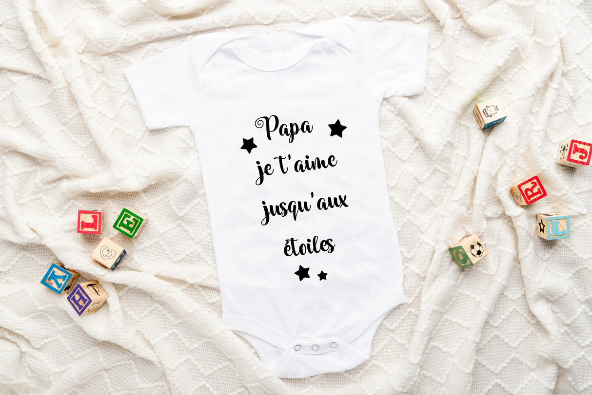 Lebonshirt® Body Bébé 100% Coton Bio - Papa Je T'aime Jusqu'aux Etoiles - L270522S42