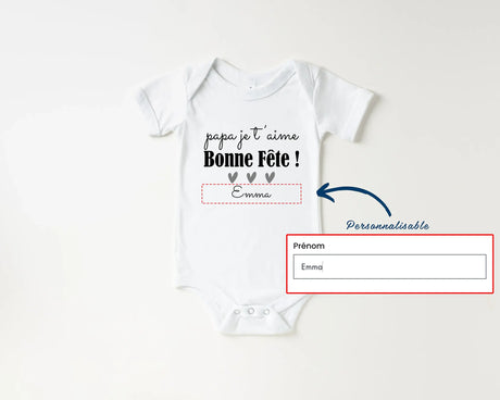 Lebonshirt - Body Bébé Premium 100% Coton Bio - Papa Je T'aime, Bonne Fête, Cadeau Personnalisé Bébé Pour La Fête Des Pères - L040623S02 Personnaliser Avec Prénom