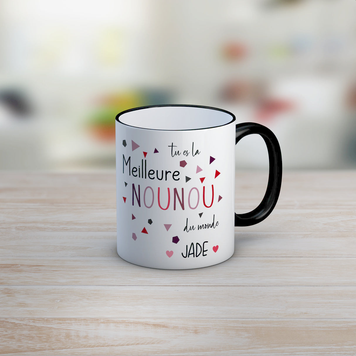 Lebonshirt - Mug Céramique Paranomique Personnalisé - Cadeau Nounou, Le Meilleur Nounou Du Monde - L060622S15 Noir