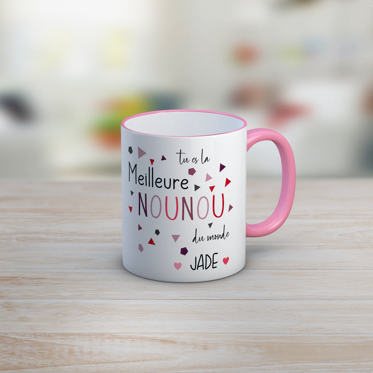 Lebonshirt - Mug Céramique Paranomique Personnalisé - Cadeau Nounou, Le Meilleur Nounou Du Monde - L060622S15 Rose