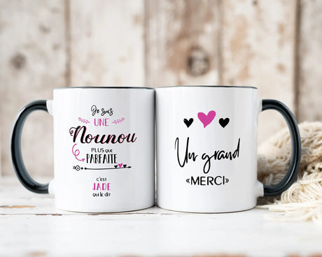 Lebonshirt - Mug Céramique Paranomique Personnalisé - Nounou Plus Que Parfaite, Un Grand Merci - L060622S18 Noir