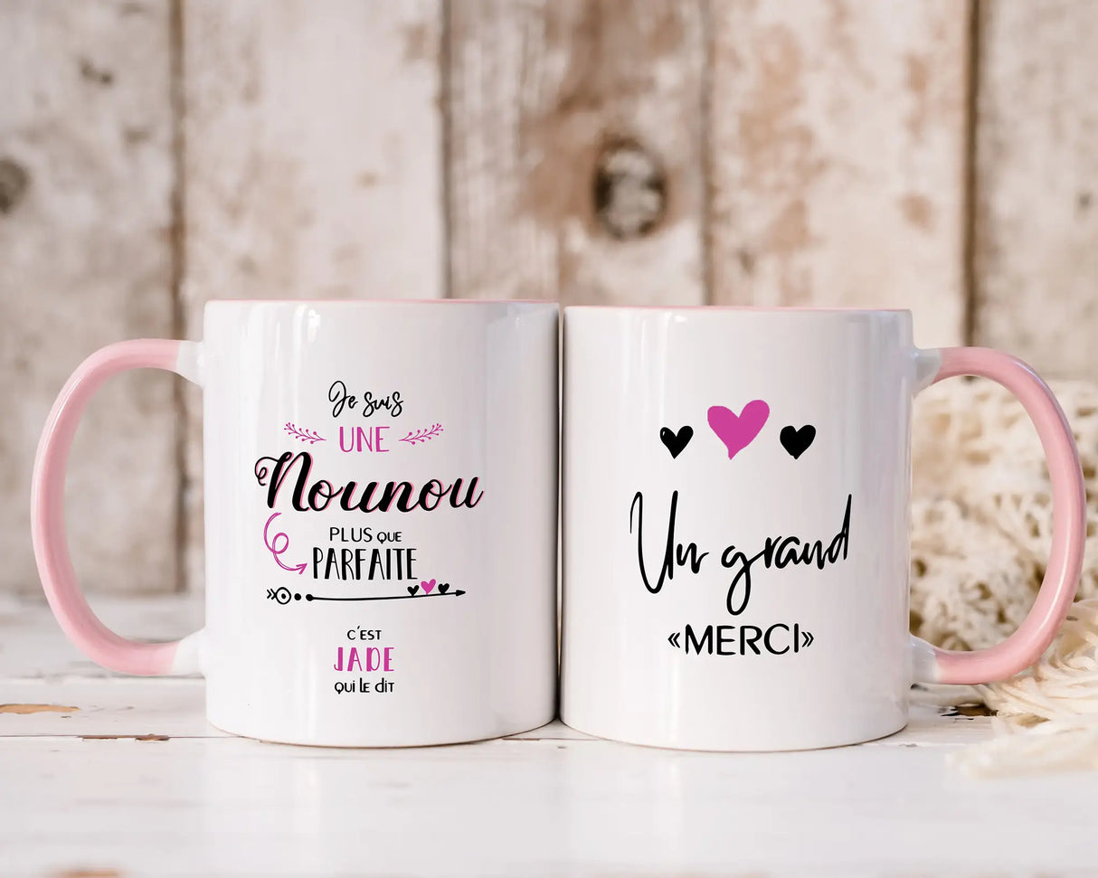 Lebonshirt - Mug Céramique Paranomique Personnalisé - Nounou Plus Que Parfaite, Un Grand Merci - L060622S18 Rose