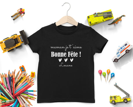 Lebonshirt - T-shirt Enfant Premium Coton Bio - Maman Je T'aime, Bonne Fête - L040623S02