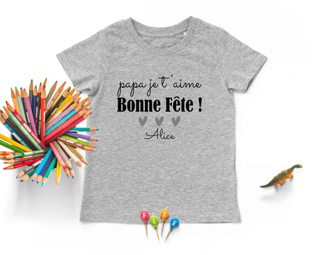 Lebonshirt - T-shirt Enfant Premium Coton Bio - Papa Je T'aime, Bonne Fête - L040623S02 Gris