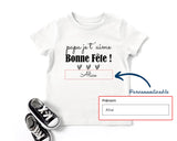 Lebonshirt - T-shirt Enfant Premium Coton Bio - Papa Je T'aime, Bonne Fête - L040623S02 Personnaliser Avec Prénom d'Enfant