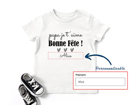 Lebonshirt - T-shirt Enfant Premium Coton Bio - Papa Je T'aime, Bonne Fête - L040623S02 Personnaliser Avec Prénom d'Enfant