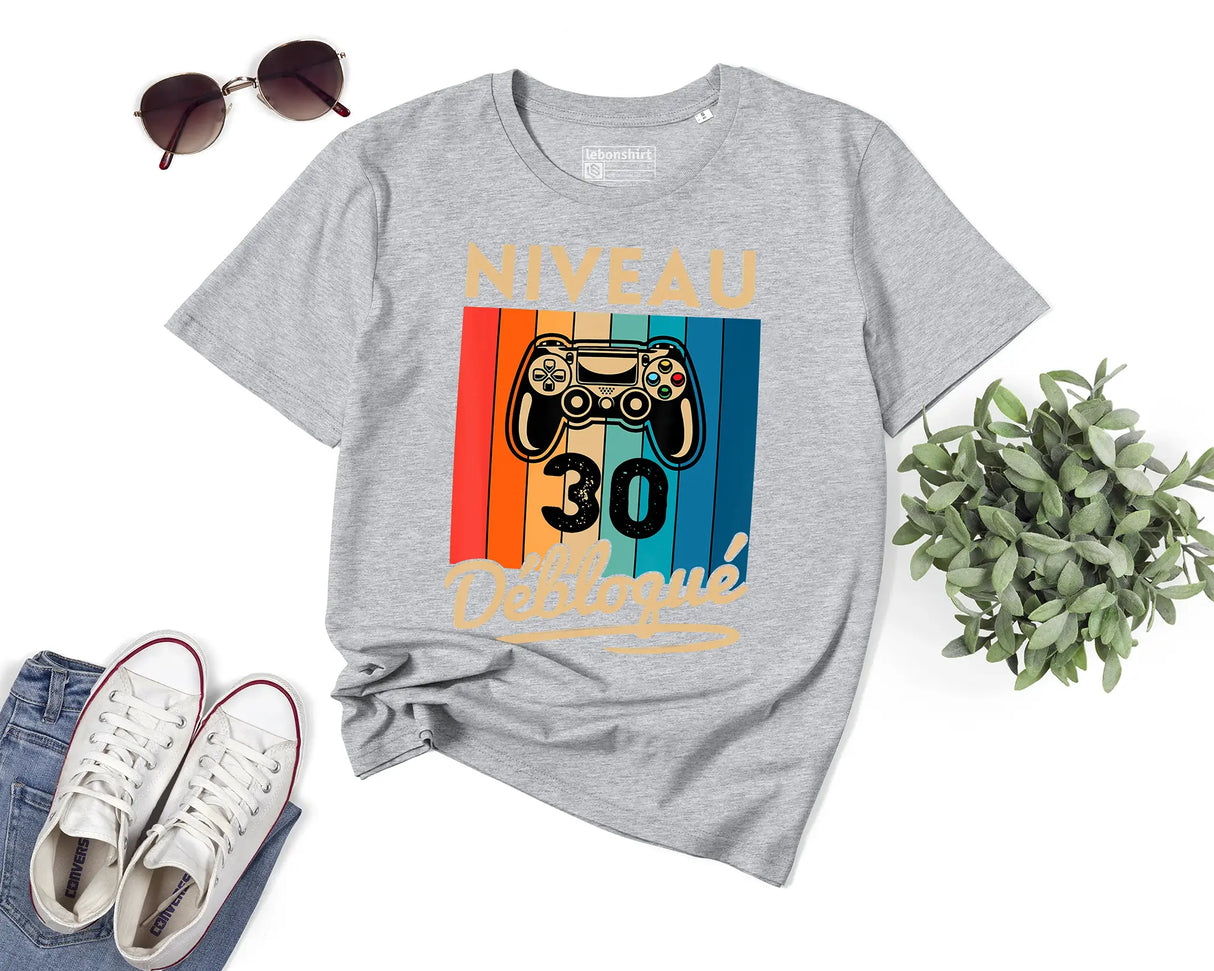 T-shirt Homme Niveau 30 Débloqué - Cadeau Parfait Anniversaire 30 Ans - L240522S01_30 Gris