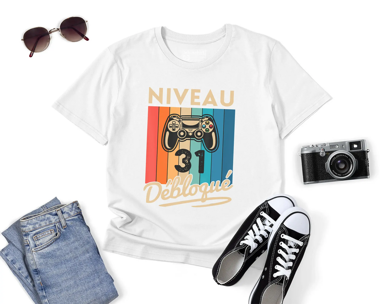 T-shirt Homme Niveau 31 Débloqué - Cadeau Parfait Anniversaire 31 Ans - L240522S01_31 Blanc