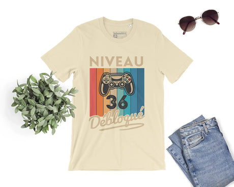 T-shirt Homme Niveau 36 Débloqué - Cadeau Parfait Anniversaire 36 Ans - L240522S01_36 Naturel