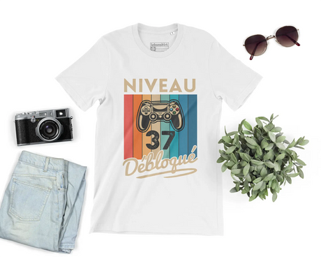 T-shirt Homme Niveau 37 Débloqué - Cadeau Parfait Anniversaire 37 Ans - L240522S01_37 Blanc