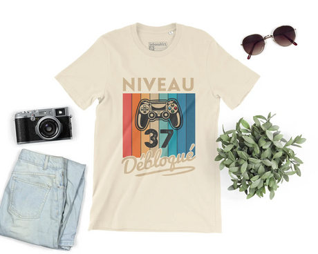 T-shirt Homme Niveau 37 Débloqué - Cadeau Parfait Anniversaire 37 Ans - L240522S01_37 Naturel