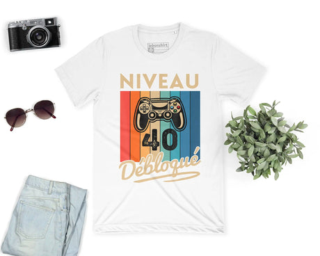 T-shirt Homme Niveau 40 Débloqué - Cadeau Parfait Anniversaire 40 Ans - L240522S01_40 Blanc