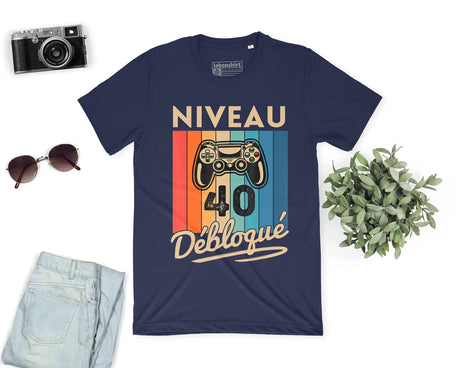 T-shirt Homme Niveau 40 Débloqué - Cadeau Parfait Anniversaire 40 Ans - L240522S01_40 Marine