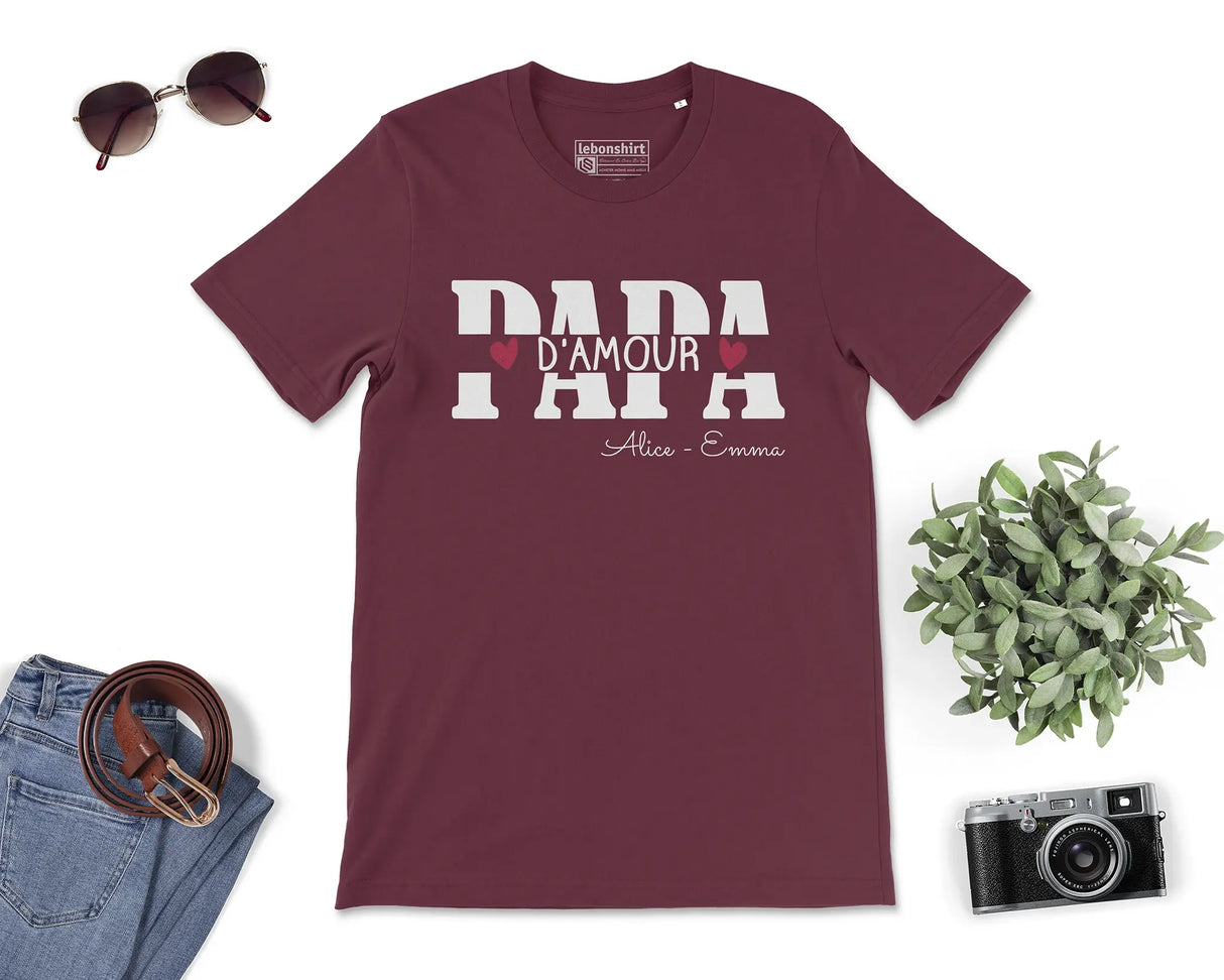 Lebonshirt - T-shirt Homme Premium 100% Coton Bio Personnalisé - Papa D'amour - L040623S01 Bordeaux