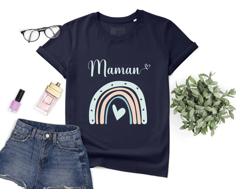 Lebonshirt - T-shirt Premium Femme 100% Coton Bio - Maman Et Mini, Cadeau Idéal Pour Mères Et Bébés - L120523S01 Marine