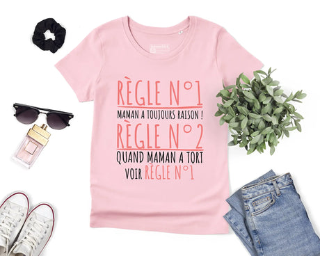 Lebonshirt - T-shirt Premium Femme Coton Bio, Deux Règles De Maman, Maman A Toujours Raison - L150523S01