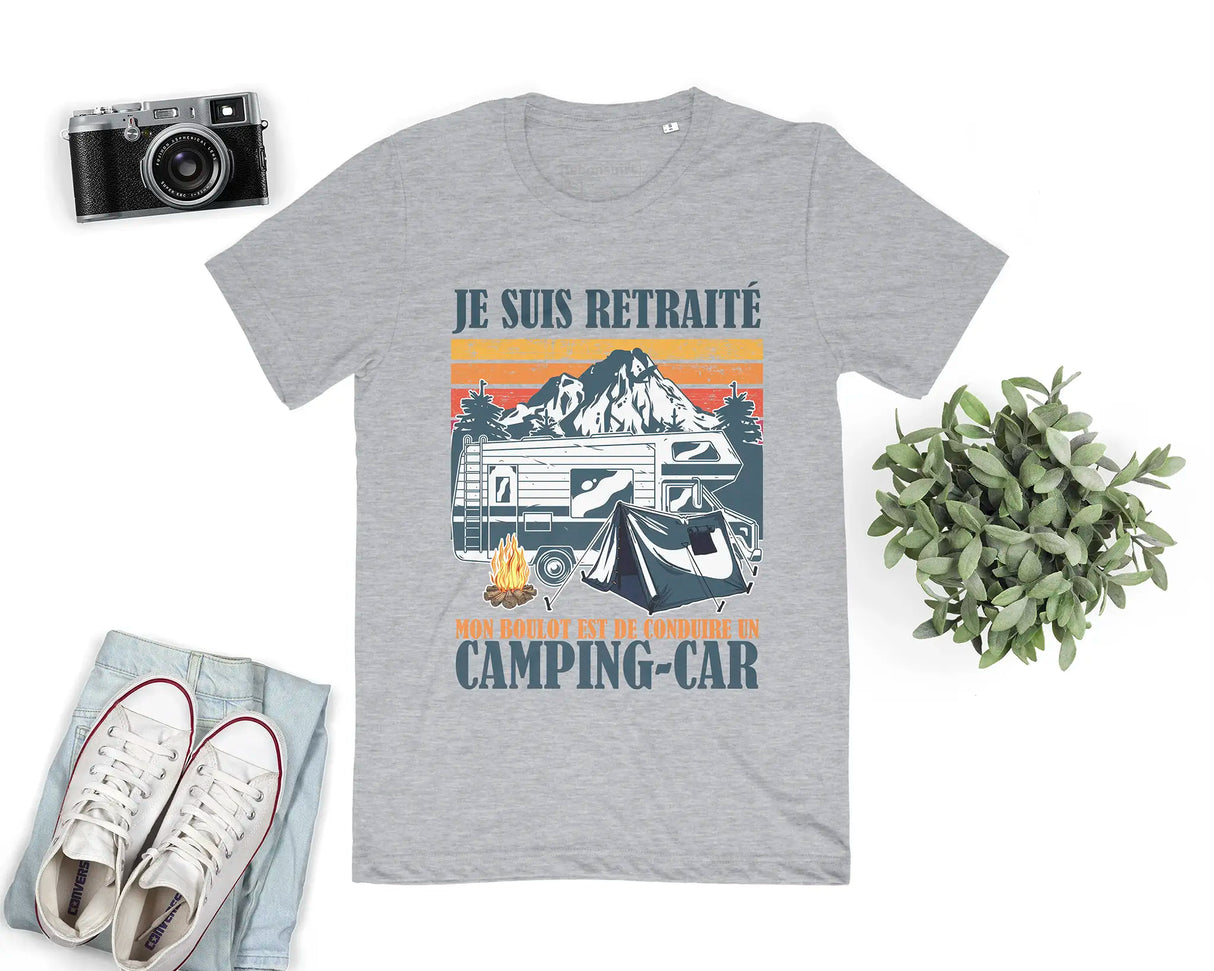 Lebonshirt - T-shirt Premium Homme Coton BIO - Je Suis Retraité - Mon Boulot Est De Conduire Un Camping Car - L270723S01 Gris