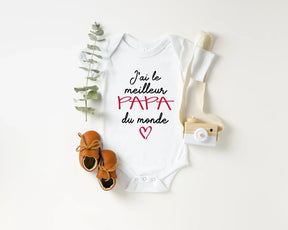 Lebonshirt Body Bébé Coton BIO - J'ai Le Meilleur Papa Du Monde - L020622S09 Blanc