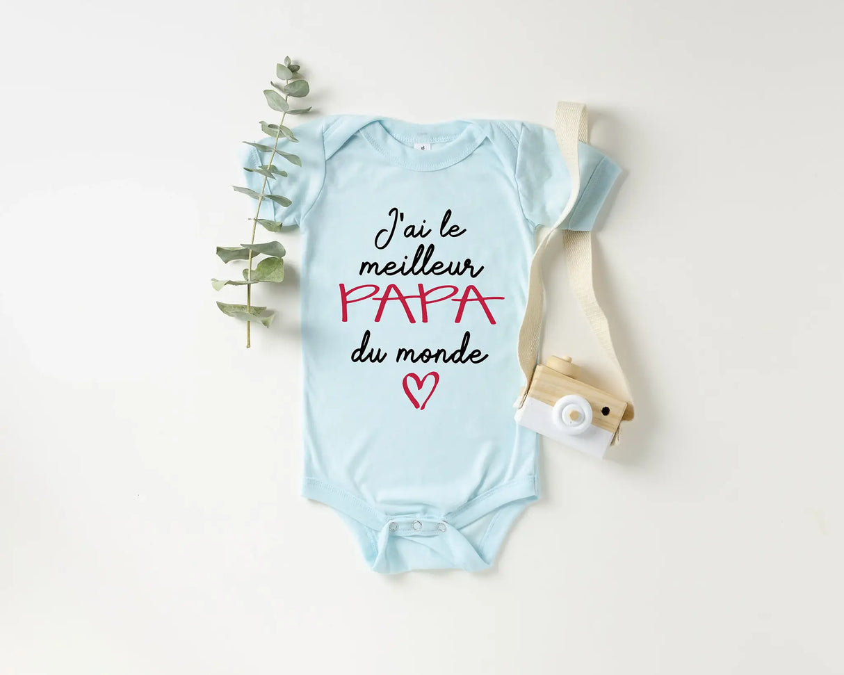 Lebonshirt Body Bébé Coton BIO - J'ai Le Meilleur Papa Du Monde - L020622S09 Bleu