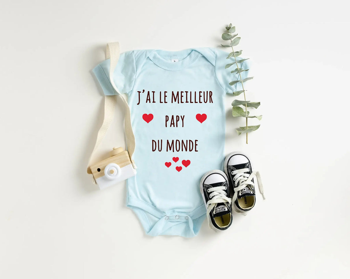 Lebonshirt Body Bébé Coton BIO - J'ai Le Meilleur Papy Du Monde - L020622S19 Bleu