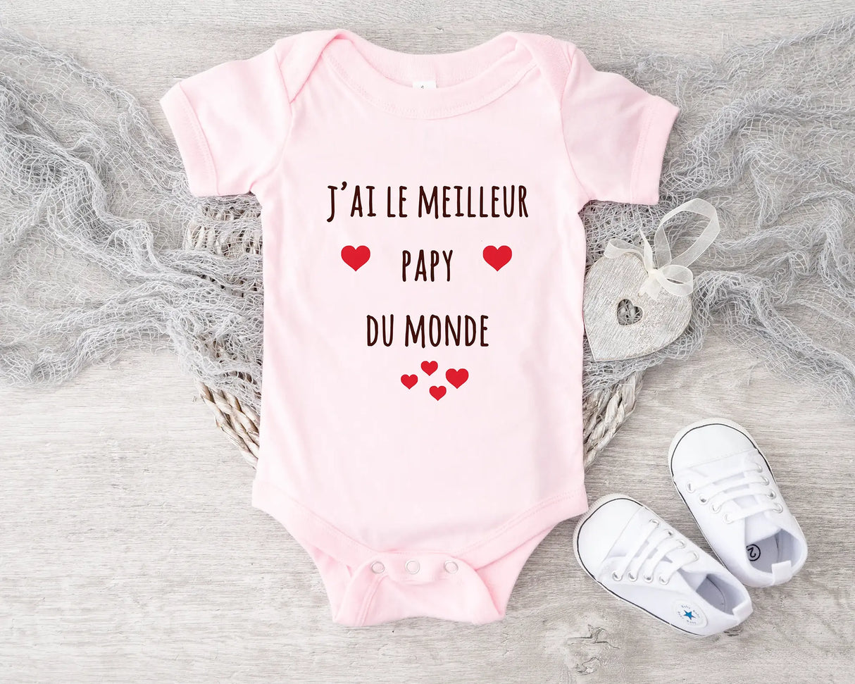 Lebonshirt Body Bébé Coton BIO - J'ai Le Meilleur Papy Du Monde - L020622S19 Rose