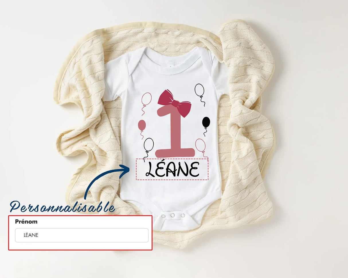 Lebonshirt Body Bébé Personnalisé 100% Coton BIO - Mon Premier Anniversaire, Cadeau Pour Fille - L020623S13