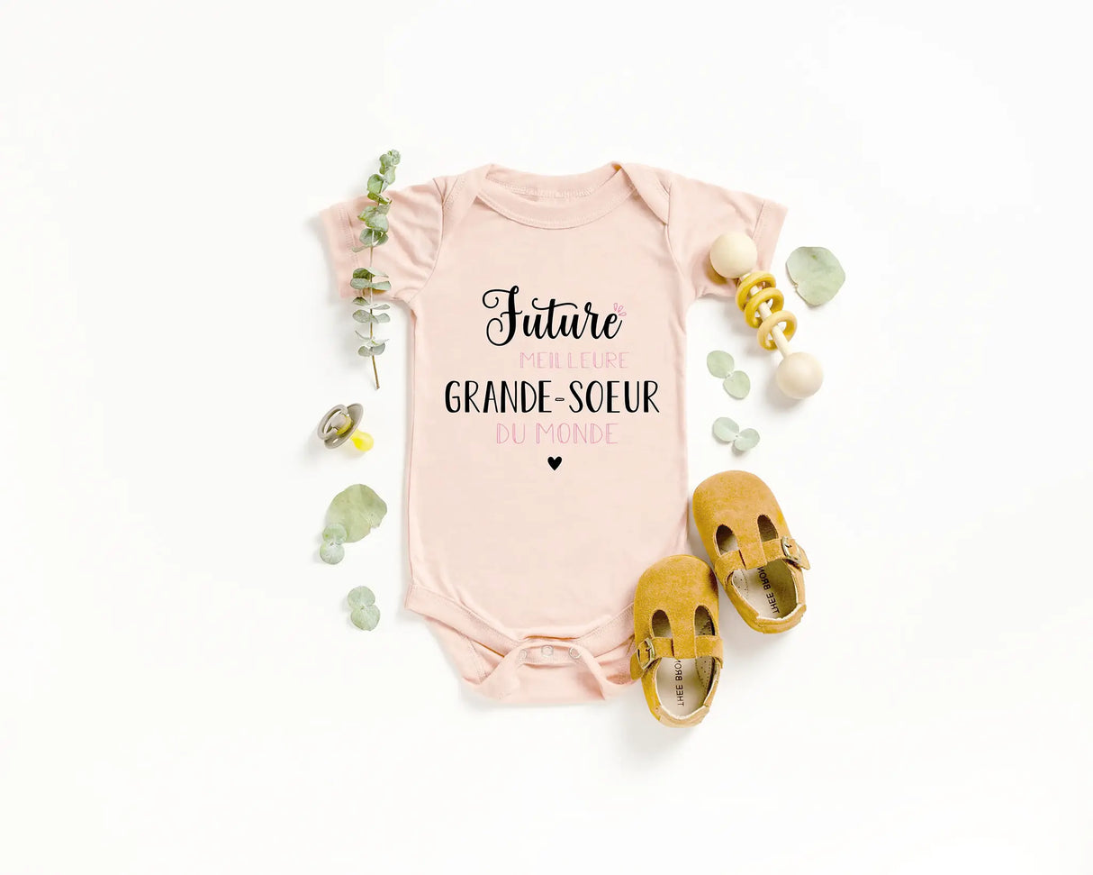 Lebonshirt Body Bébé Premium - Future Meilleure Grande-soeur Du Monde - L020622S33 Rose